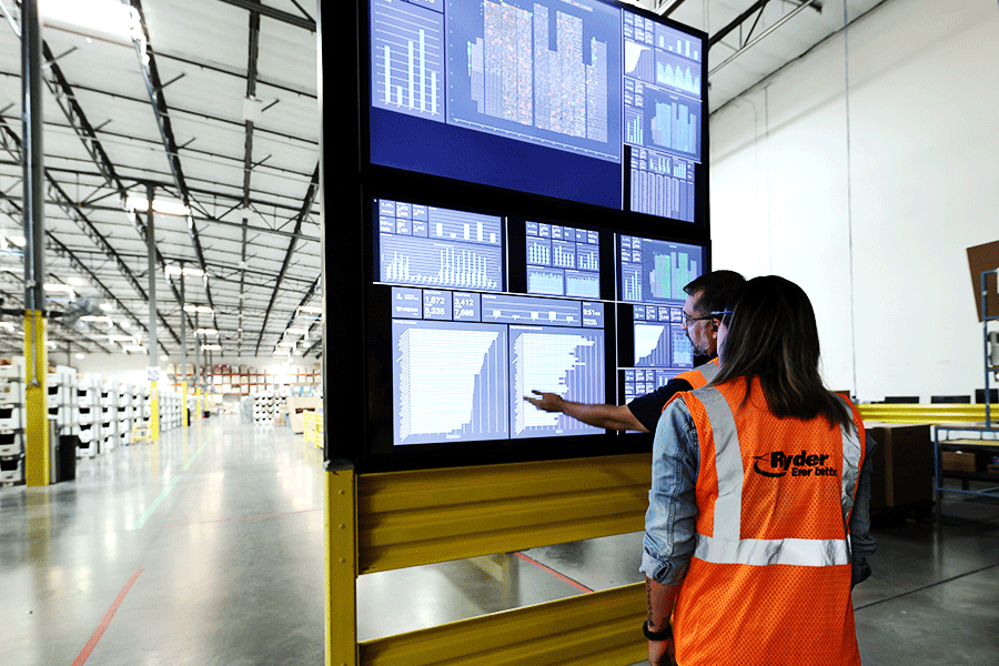 food and beverage supply chain employees working at screens