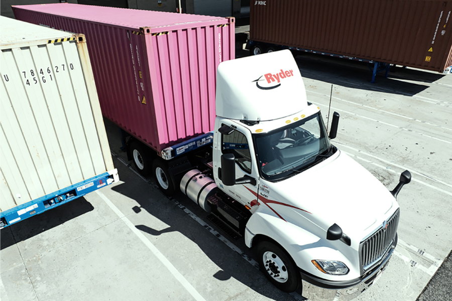 truck used for drayage loaded with container